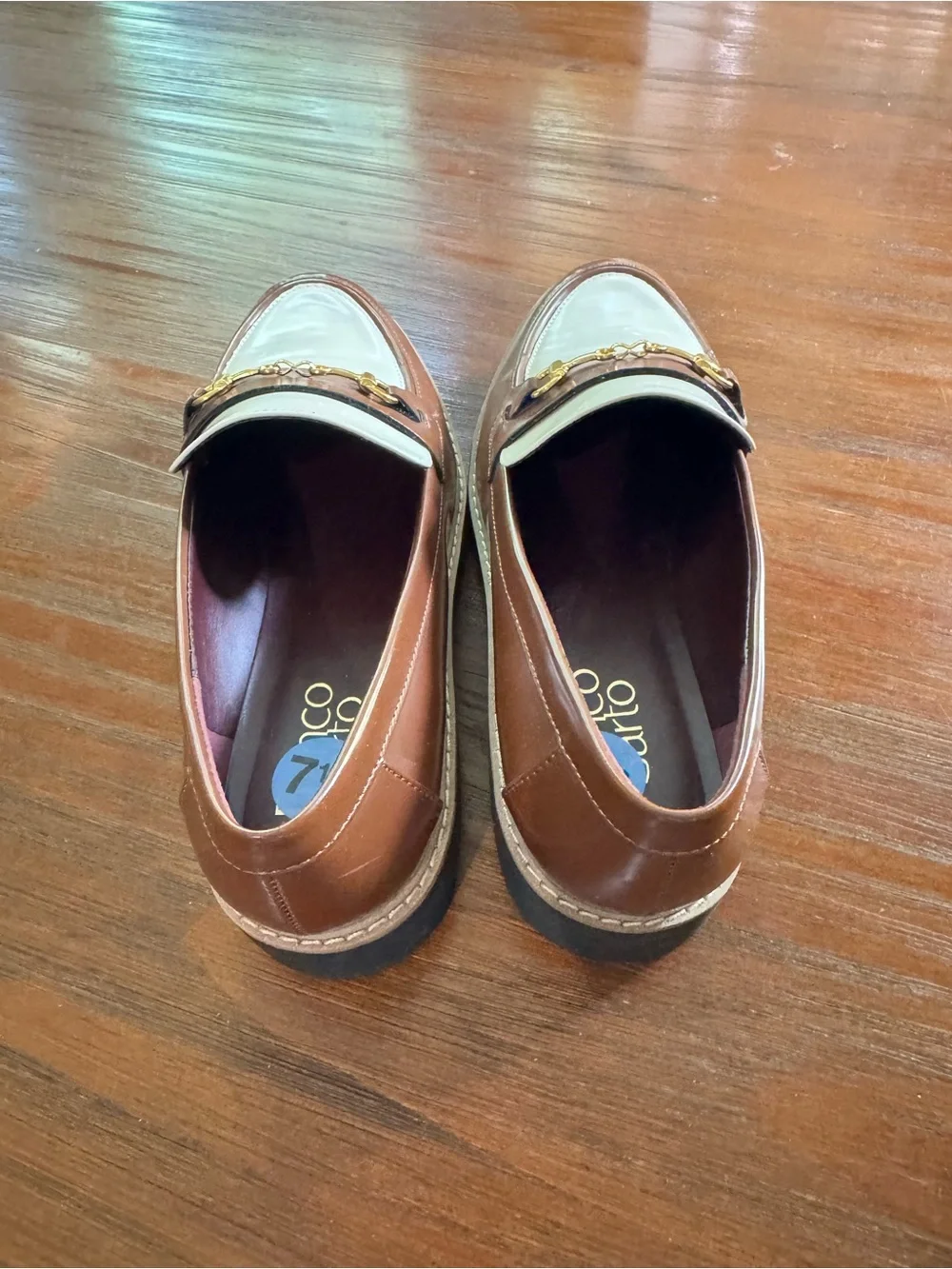 Franco Sarto Brown and Cream Leather Bit Loafers